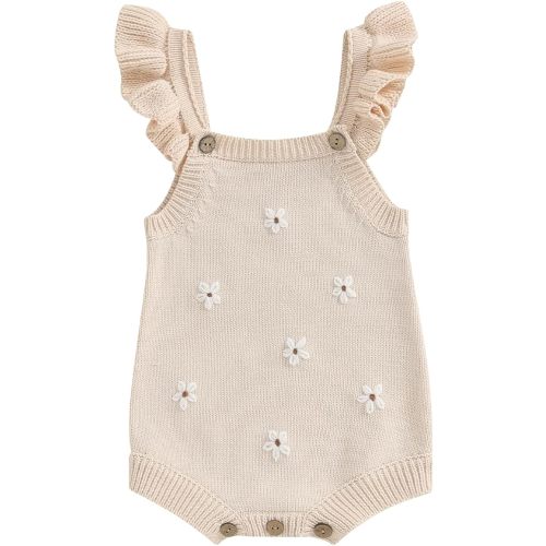 Baby Girl Sweater Romper Sleeveless Floral Embroidery Bodysuit Baby Knit Sweater Newborn Fall Clothes