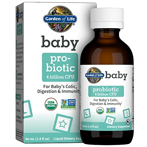 Garden of Life Baby Probiotics, 4 Billion CFU Organic Liquid Probiotic, Daily Infant Probiotics for Baby's Colic, Digestion, Immunity, Babies & Toddlers, 56 mL (1.9 fl oz) Probiotic Drops