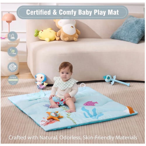 UTEX Premium 9-in-1 Tummy Time Mat, Soft Sensory Mat for Infants, Baby Play Gym Mat with 9 Sensory Toys, Newborn Essentials Gift