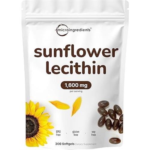 Micro Ingredients Sunflower Lecithin 1,600mg Per Serving, 300 Softgels | Sustainably Farmed Source, Cold Pressed, Rich in Phosphatidyl Choline | Lactation Supplement* | Soy Free, Non-GMO