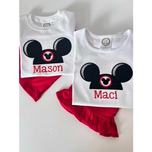 Embroidered Mouse Ears Monogram Shirt: Kids' Personalized Cotton Top