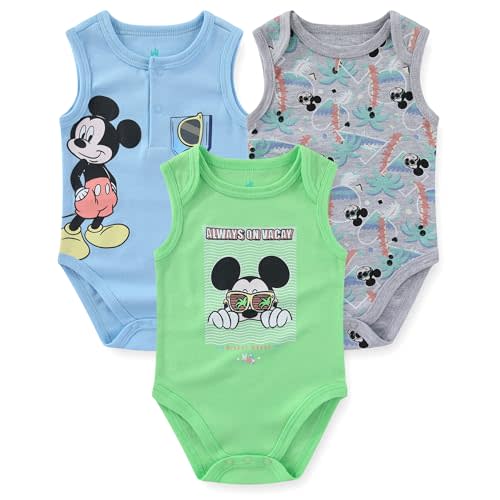 Disney Mickey Mouse Baby Boys 3 Pack Sleeveless Bodysuit for Newborn and Infant