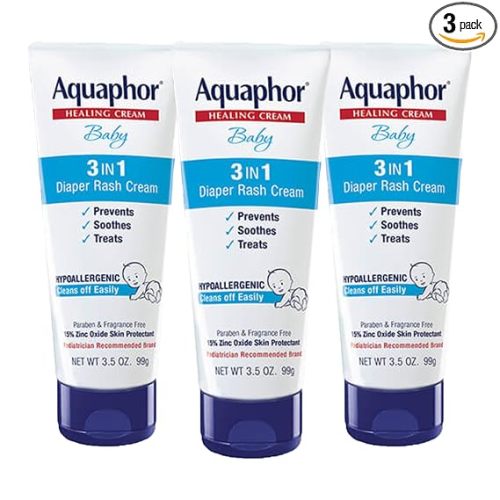 Aquaphor Baby Diaper Rash Cream, 3-in-1 Diaper Rash Relief, 3.5 Oz Tube, (Pack of 3)