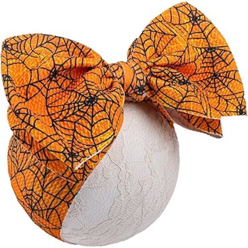 YanJie Baby Headbands - Orange Spider Web Hair Bows Headwear, Elastic Printed Hairbands for Girls, Newborns, Toddlers, Infants