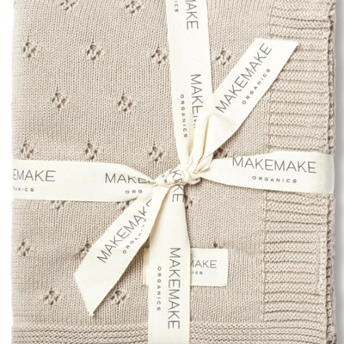 MakeMake Organics Organic Cotton Baby Blanket - GOTS Certified, Breathable Pointelle Knit, Unisex Newborn Stroller Blanket (30x40, Beige)