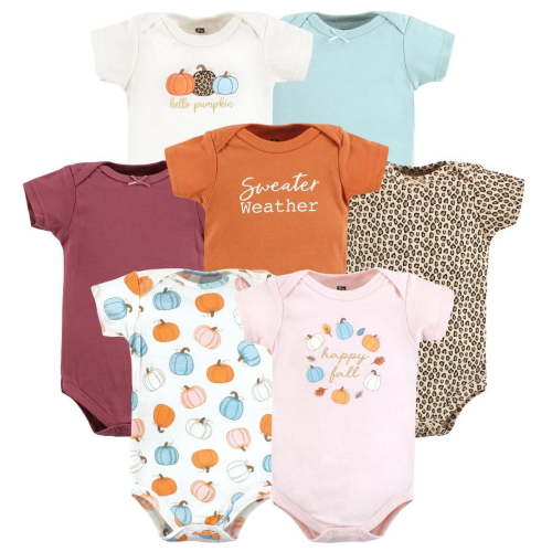 Hudson Baby Infant Girl Cotton Bodysuits, Happy Fall, 3-6 Months