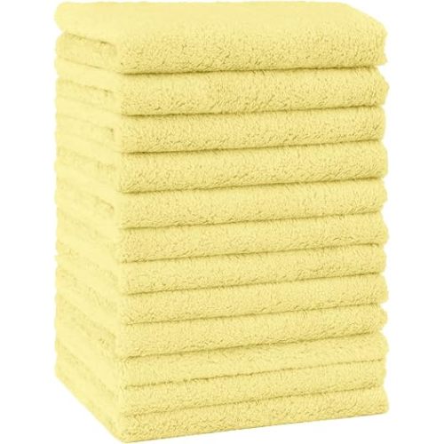 HOMEXCEL Baby Washcloths 12 Pack-Microfiber Coral Fleece Baby Bath Face Towel 7 x 9 Inch Extra Absorbent Soft Burp Cloth and Wash Cloths for Newborn-Infants and Toddlers,Yellow
