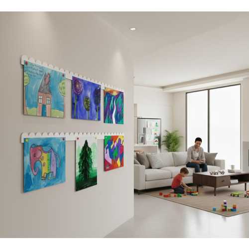 Scalloped Kids Art Display Bar Magnetic Artwork Display Sign Kids Drawing Display Playroom Decor Homeschool Wall Art Frameless Photo Frame