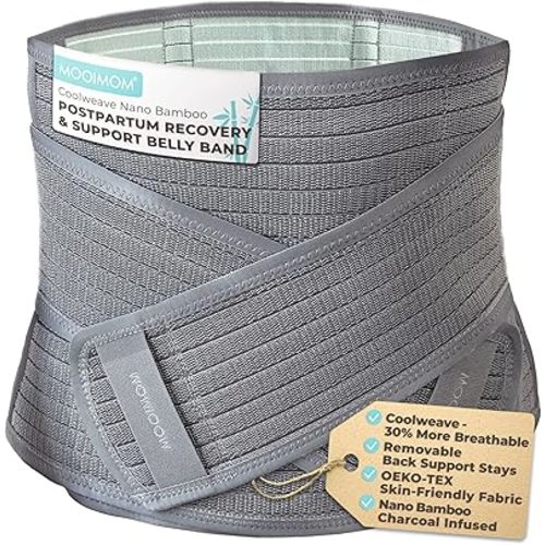 Coolweave Postpartum Belly Band for C-Section Recovery, Breathable Maternity Abdominal Binder with Ergonomic Back Support, Adjustable Belly Wrap for Post Surgery Recovery, Waist & Core