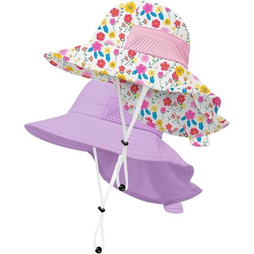 Toddler Baby Sun Hat Kids Summer Beach Essentials Adjustable Beach Hats with Bucket Wide Brim for Boys Girls Age 0-14 Years