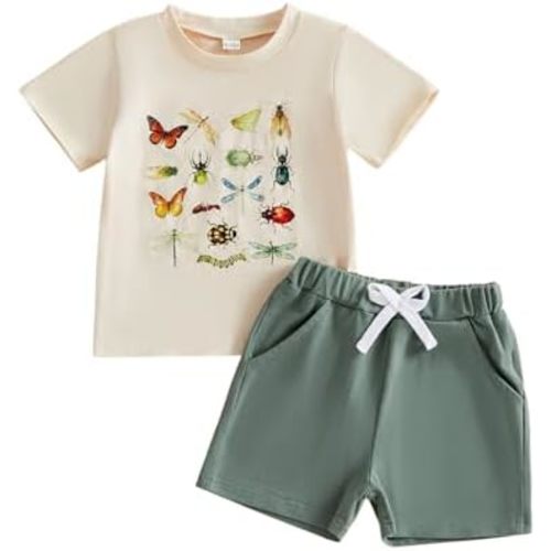 Kupretty Toddler Baby Boy Clothes 12 18 24 Month 2T 3T Summer Outfit Retro Animals Tee Shirts T-Shirt + Shorts Set