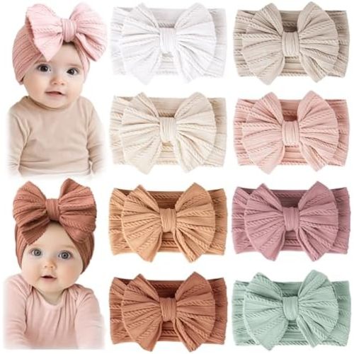 Prohouse 8 Pack Baby Bows Headbands for Girls, Newborn Nylon Headbands