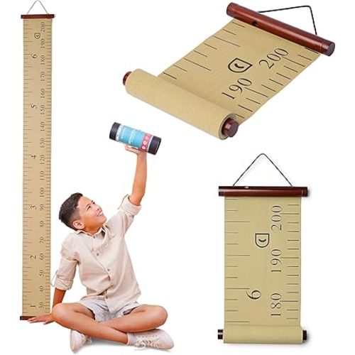 Growscroll Modern Kids Growth Chart for Wall - Unique Height Chart for Boys & Girls - Handcrafted Using Canvas & Hard Types of Wood - Makes A Great Collectible Or Family Heirloom - Khaki
