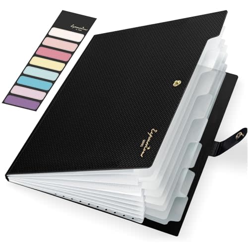 Sooez Accordion File Organizer 8 Pocket, Expanding File Folder with Labels | Folders for Document, Portable Paper Bill Receipt Organizer for Home School Office College Supplies, Letter Size, Black