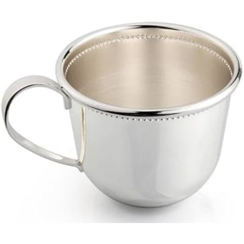 Beaded Silver Plate Baby Cup - Elegant Engravable Personalized Cup Keepsake Gift - Packaged in a beautiful Gift Box