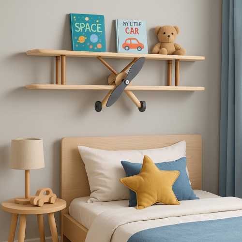 Wooden Airplane Wall Shelf: Montessori Nursery Decor