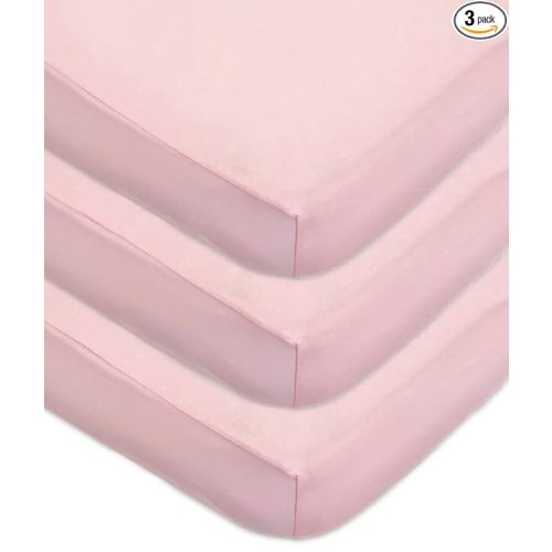American Baby Company 3 Pack 100% Natural Cotton Fitted Crib Sheets 52" x 28" - Soft, Breathable, Hypoallergenic & Gentle Toddler Bed Sheets, Pink, Neutral for Boys & Girls