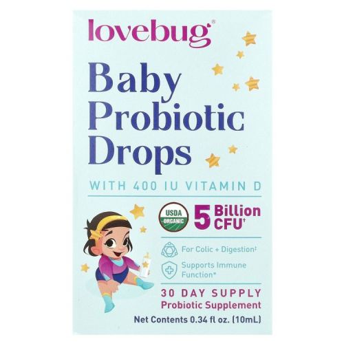 LoveBug Probiotics Baby Probiotic Drops with Vitamin D, 0.34 fl oz (10 ml)