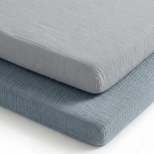 Comfy Cubs Muslin Cotton Bassinet Sheets - Soft, Breathable 100% Cotton - Gentle for Baby's Skin, Universal Fit (Pacific Blue and Heather, 2 Pack)