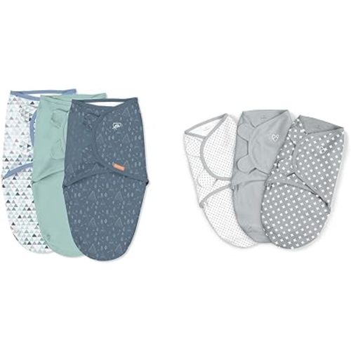 SwaddleMe Ingenuity - Manta original para envolver de 3 a 6 meses, paquete de 3 unidades (Mountaineer) y por Ingenuity Original Swaddle - Talla S/M, 0-3 meses, paquete de 3 (lunares cruzados)