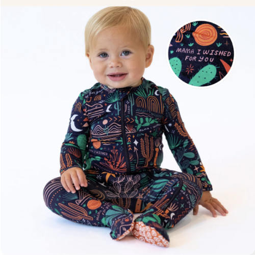 Bamboo Footie Zipper Baby Pajama - Desert Cactus Midnight Bamboo Onesie Sleeper - Mama I Wished for You Affirmation – Raising Mama