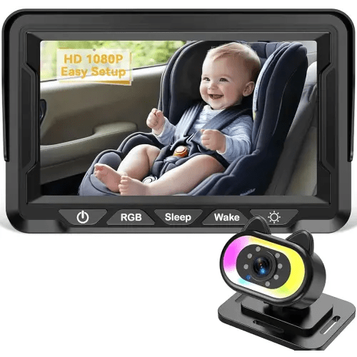 Baby Car Camera for Backseat – HD 1080P, 150° Wide Angle, Night Vision, Easy Installation, Adjustable LED Light, 4.3” LCD Display, Anti-Glare