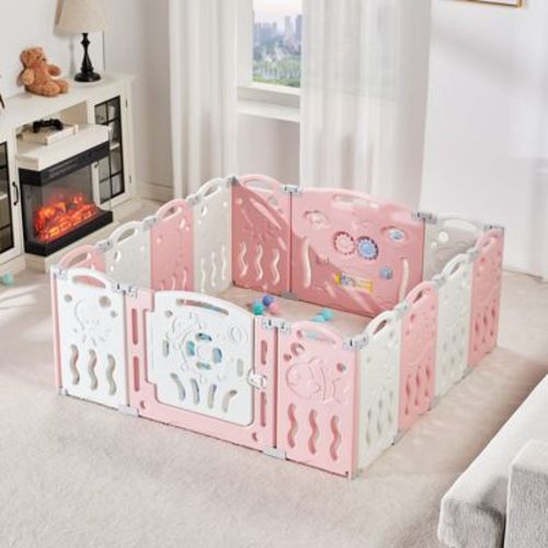 AMERLIFE Baby Playpen, Upgraded Portable Foldable Baby Fence with Game Panel and Safety Gate
