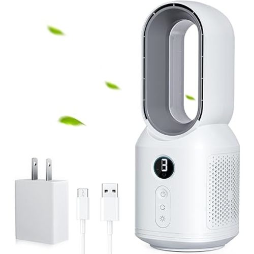 let'me 13 Inch Desk Fan, Bladeless Table Fan, 106° Oscillating Fan Touch Control with 3 Speeds and Night Light, Small Quiet Desk Fan for Personal, Office, Nightstand