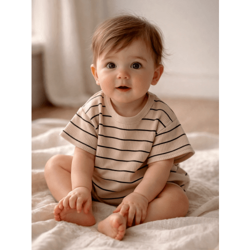 Tan/Black Stripe / Ribbed T-Shirt Bubble