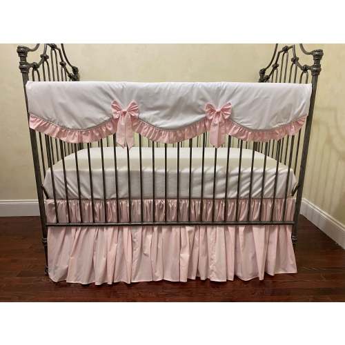 Pale Pink and White Baby Girl Crib Bedding, Crib Rail Cover, Gathered - Just Baby Designs
