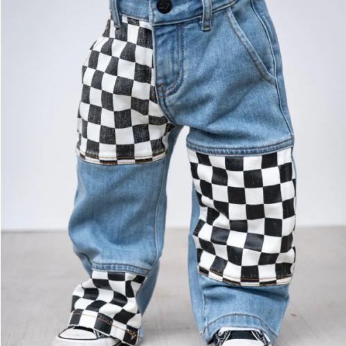 Checkered Patch Baggy Jeans