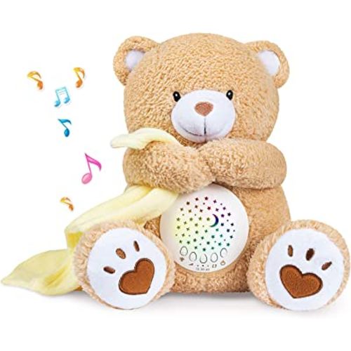 BEREST Baby Sleep Soother Bear, Mom's Heartbeat & Lullabies White Noise Machine, Nursery Decor Night Light Projector, Toddler Crib Sleeping Aid, Newborns Shower Gifts Portable Teddy