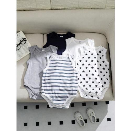Loomiva 5-Piece Newborn Baby Boy Casual Versatile Knitted Soft Dotted & Striped Tank Top Set,Kids | SHEIN USA