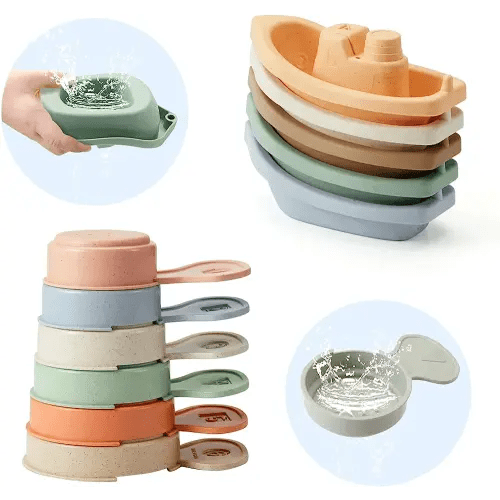 Bath Toys Floating Boats with Bathing Spoon, 11 PCS Bathtub Mold Free Bath Toy for Babies Water Table Toys Toddler Birthday Gift for Preschool Boys/Girls