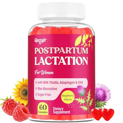 Lactation Supplement, Postpartum Lactation Support Gummies for Breastfeeding, with Milk Thistle and Postnatal Vitamins As Breast Milk Supply Booster, Recovery, Hair Growth, 60 Count Sugar Free & Vegan