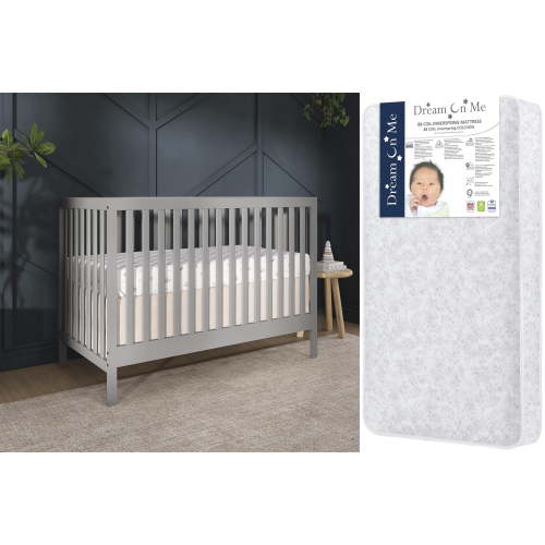 Dream On Me Synergy MOD 5-in-1 Convertible Crib in Cool Grey & Dream On Me Twinkle 5 Inch Crib & Toddler Mattress