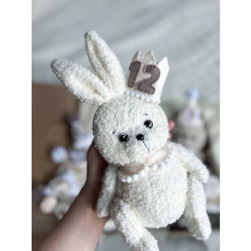 Bunny Rabbit Personalized Milestone Set | 12 Interchangeable Hats & Crowns | Monthly Baby Photo Prop | Custom Name Boucle Keepsake Toy