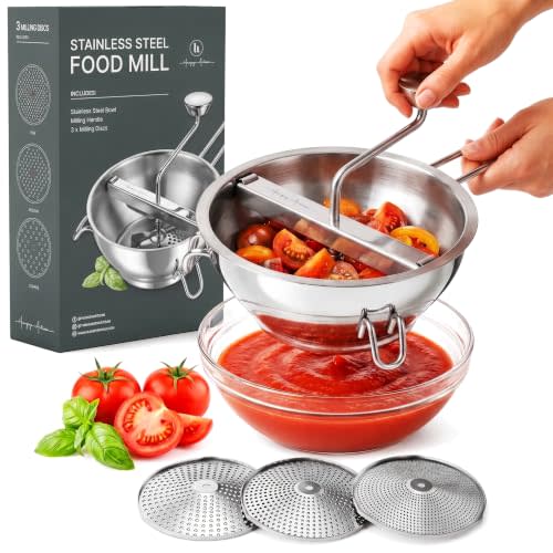 Hungry Artisan 3-Disc Food Mill for Applesauce, Tomato Sauce & Canning | Stainless steel hand crank mill, 3 discs; great for fall applesauce, tomato sauce, canning & baby food