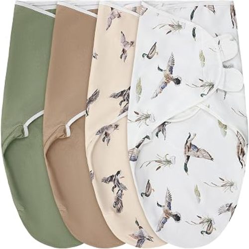 CroBlissful 4 Pack Mallard Duck Swaddles for Newborns, Cotton