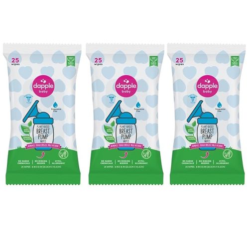 Amazon.com: Breast Pump Wipes by Dapple Baby, 25 Count (Pack of 3), Fragrance Free, Plant Based & Hypoallergenic Breast Pump Wipes - Removes Milk Residue, Leaves No Taste - Convenient Wipes Pouch : Baby