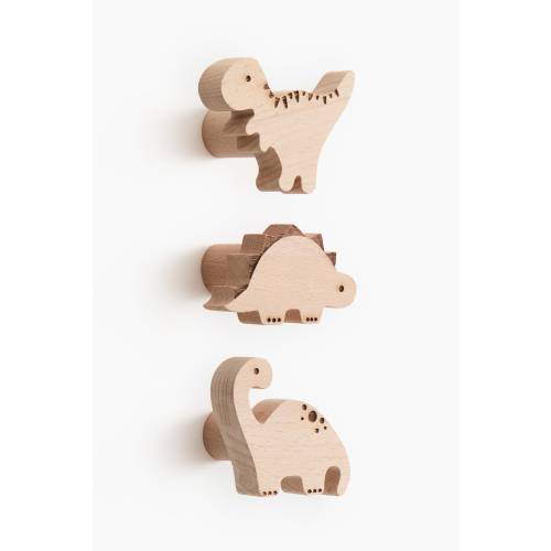 3-PACK WOODEN DINOSAUR HOOKS