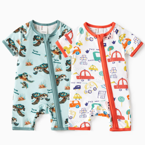 PatPat Baby Clothes Bamboo Rompers Zip Short Sleeve Baby Gifts Bodysuits Sleepwear 2Pack 0-24 Months