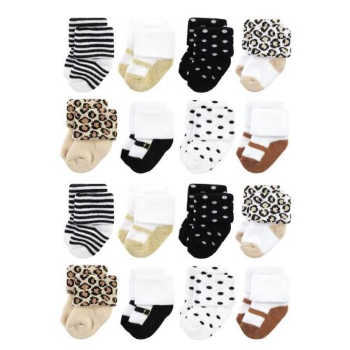 Hudson Baby Cotton Rich Baby Terry Socks 16-Pack, Neutral Leopard, 0-6 Months