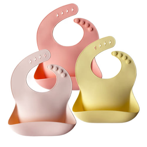 Moonkie Silicone Baby Bibs Set Of 3, BPA Free Soft Adjustable Fit Waterproof Feeding Bibs for Babies and Toddlers(Pink/Pastel Yellow/Soft Pink)