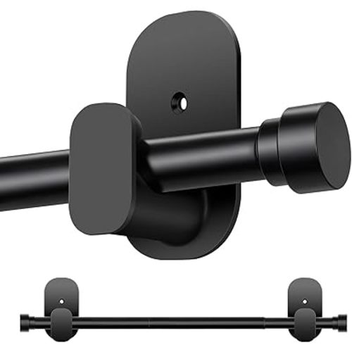 TONIAL Curtain Rods No Drilling for Windows from 54 to 82 Inches, 5/8 Inch Curtain Rod 32 to 86 inch with Adhesive Brackets without drilling, Renter Apartment Friendly Adjustable Drapery Rods, Black