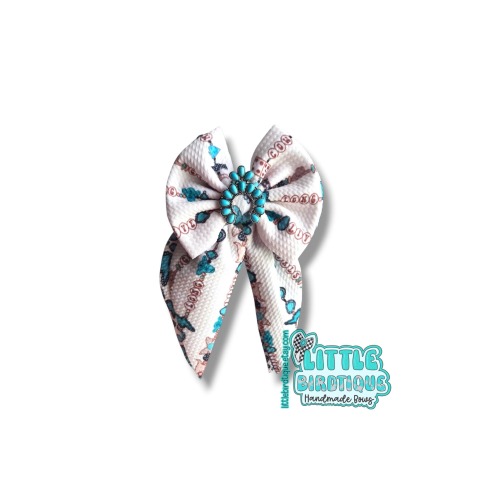 READY TO SHIP Long Live Cowgirls Turquoise Gemstones Double Stack Sailor Clip with Turquoise Squash Blossom Charm