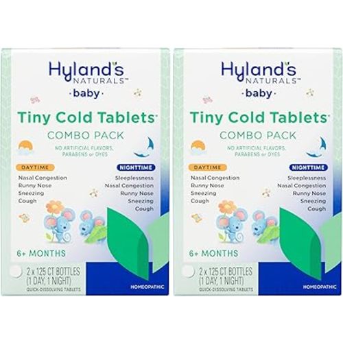 Hyland's Baby Tiny Cold Tablets, Day & Night Value Pack, Infant and Baby Cold Medicine, Decongestant, Runny Nose and Cough Relief, 250 Quick-Dissolving Tablets (Pack of 2)