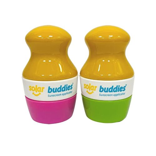 Solar Buddies Refillable Roll On Sunscreen Suncream Lotion Pack Sponge Applicator Pack For Kids, Adults, Families, Travel Size Holds 100ml Travel Friendly (Pink/Green)