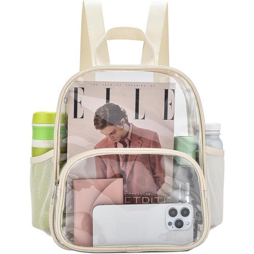 Cream Clear Event Backpack 12x12x6 with Front Pocket, Women's Fashion, Multi-Sport, 11.5"L x 9.5"W x 6"H