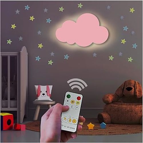 Cloud Lights - Nursery Decor Cloud Lamp, Rechargeable Baby Lamps with Remote, Hanging Lamp for Nursery, Kids Night Light with Timer & Touch Control (Pink)
